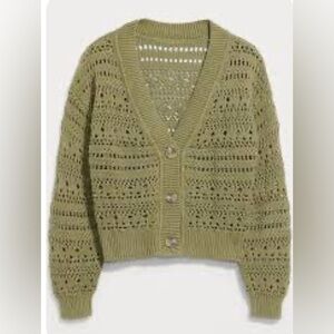 Old Navy Green Open Knit Semi-Cropped Cardigan XS EUC